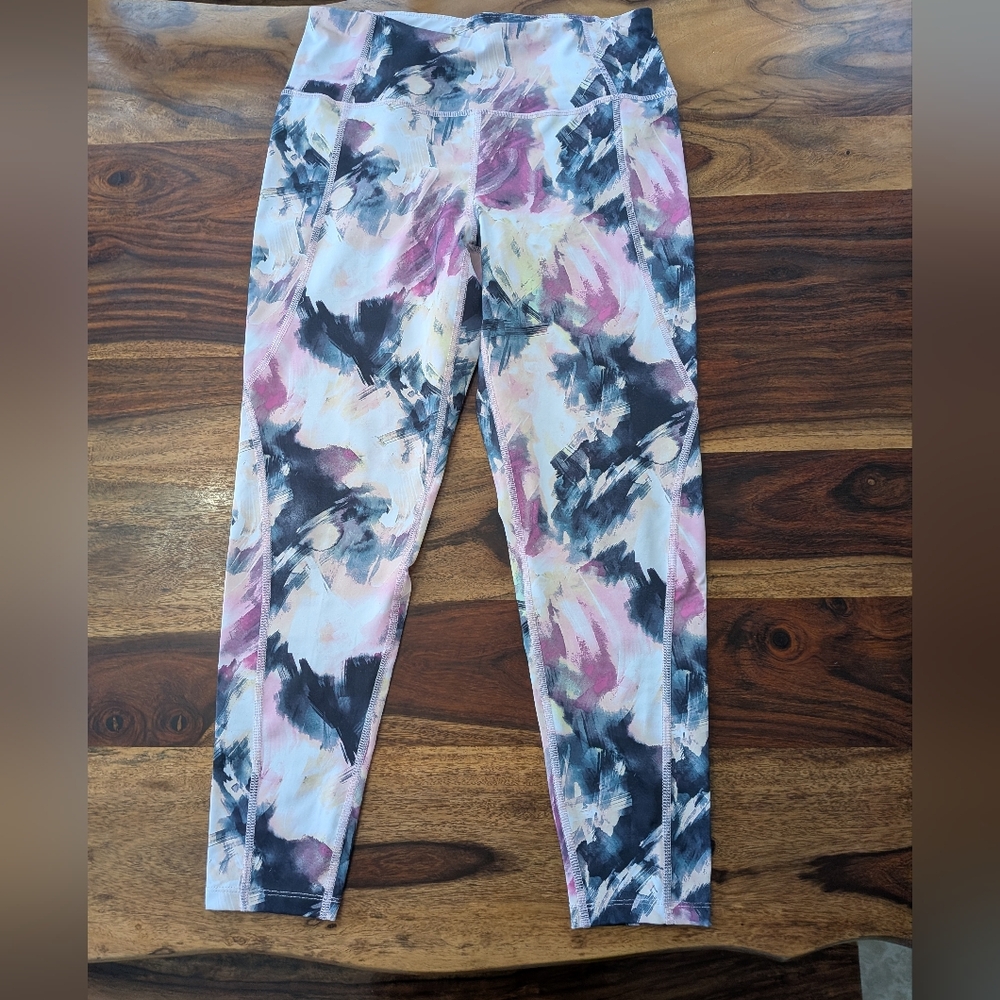 Apana Women's Abstract Pink and Black Leggings, Size L